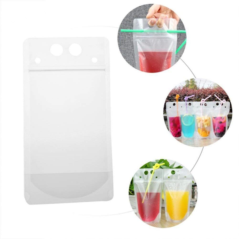 50pcs Reusable Drink Pouches with Colorful Straws - Leakproof Freezer Safe Juice & Water Bags, Transparent Reclosable Zipper Pouches for Kids, Outdoor, Picnics, Camping & Travel