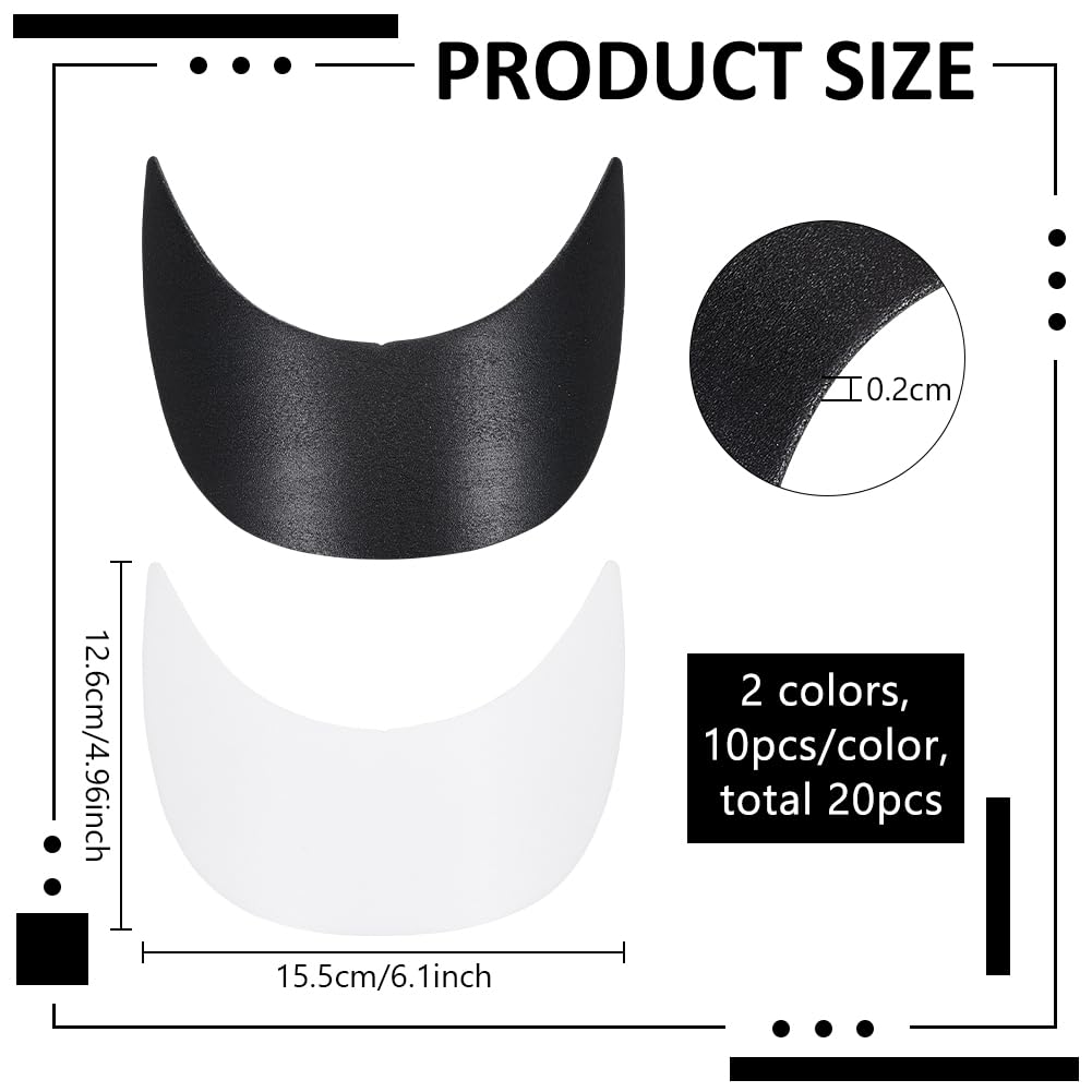 BENECREAT 20pcs 6.1x4.9inch Baseball Cap Visor Insert - White & Black Plastic Hat Brim Shaper for DIY Craft, Sewing Caps, Hat Making, and Custom Hat Design