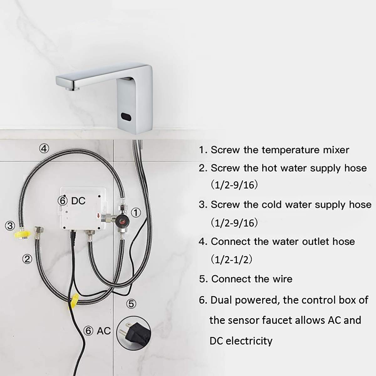 Automatic Sensor Touchless Bathroom Faucet - Chrome Motion Activated Hands-Free Vanity Sink Tap with Battery/Plug-in Power - Perfect for Modern Homes, Restaurants & Public Restrooms