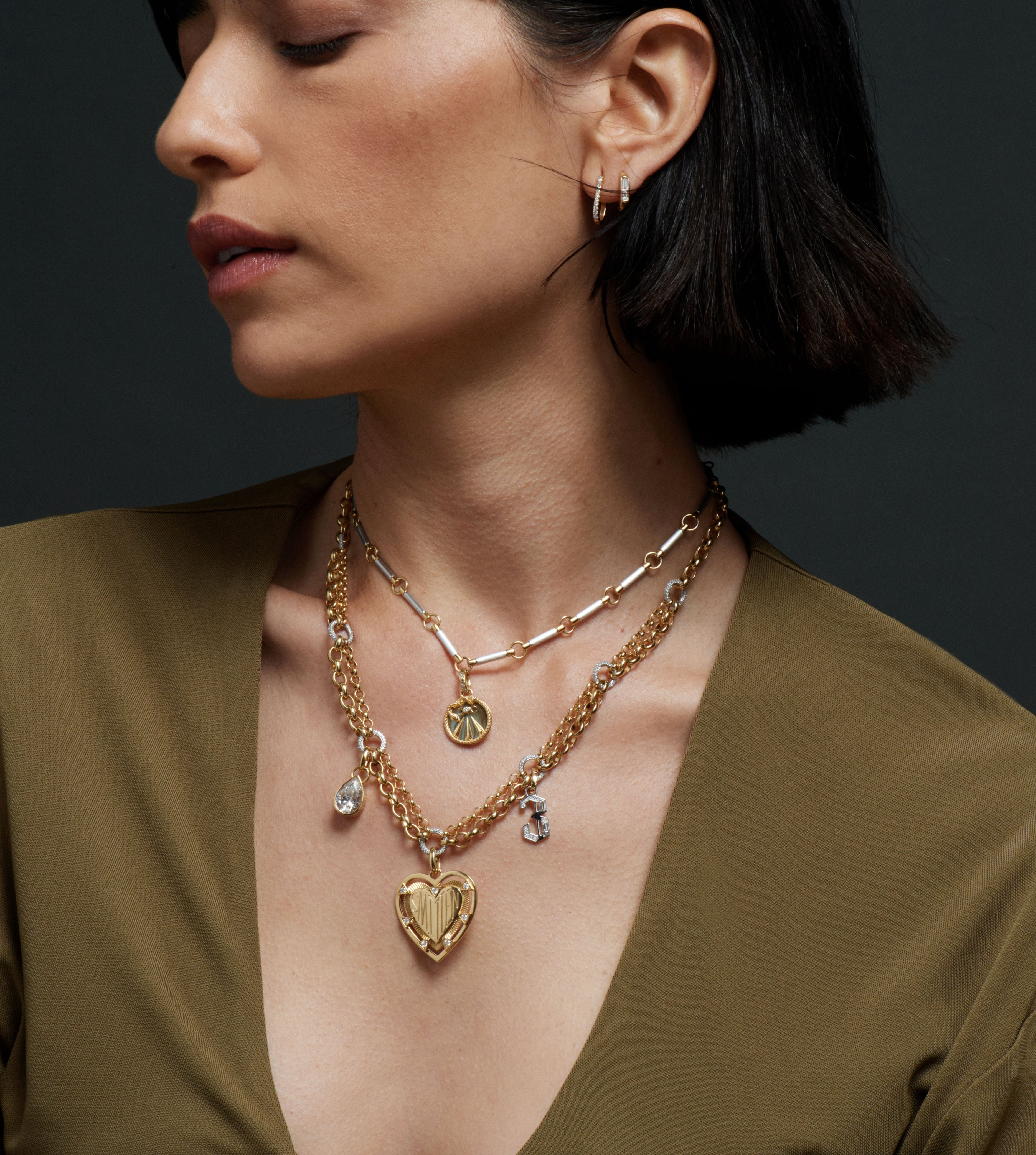 Yellow Gold Festoon Chain Necklace with Pave Diamond Links - Elegant Jewelry for Parties, Weddings & Special Occasions