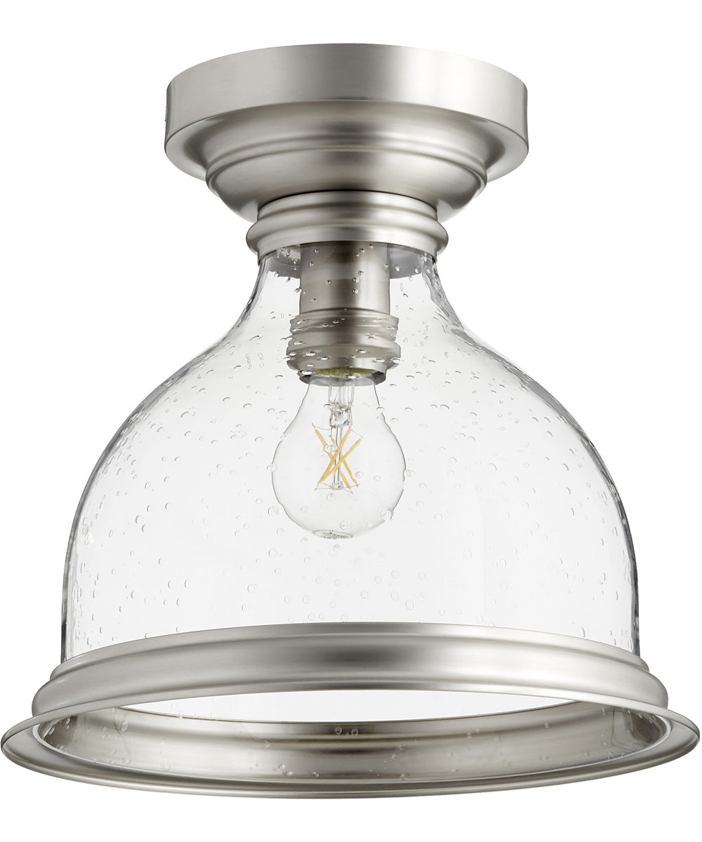12W Single Light Ceiling Flush Mount Fixture in Satin Nickel Finish with Clear/Seeded Glass - Perfect for Bedroom, Hallway, and Kitchen Lighting