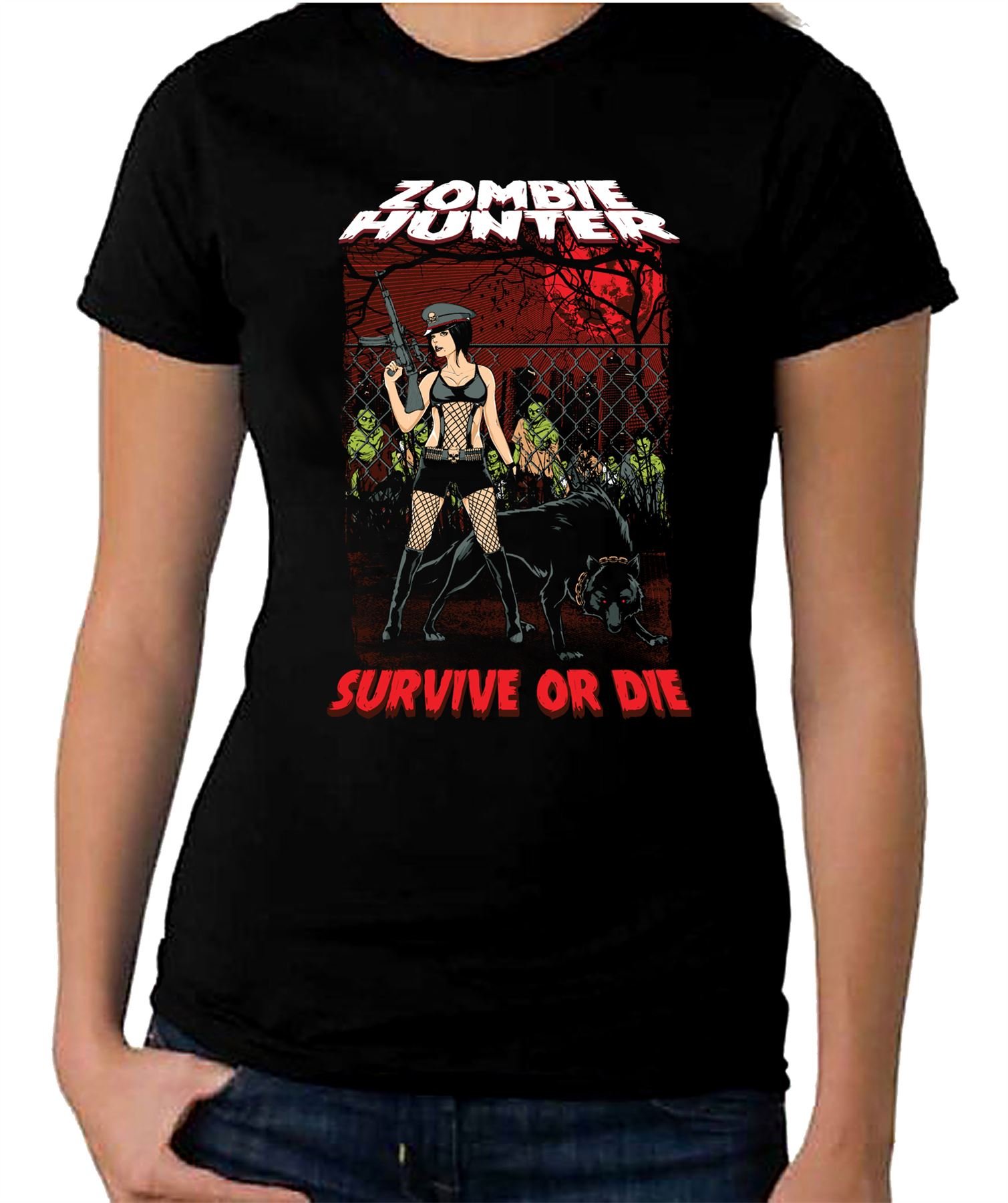 Zombie Hunter Halloween Women's T-Shirt | Tribal Graphic Tee for Women | Horror Movie Fan Shirt | Perfect for Halloween Parties & Cosplay Events