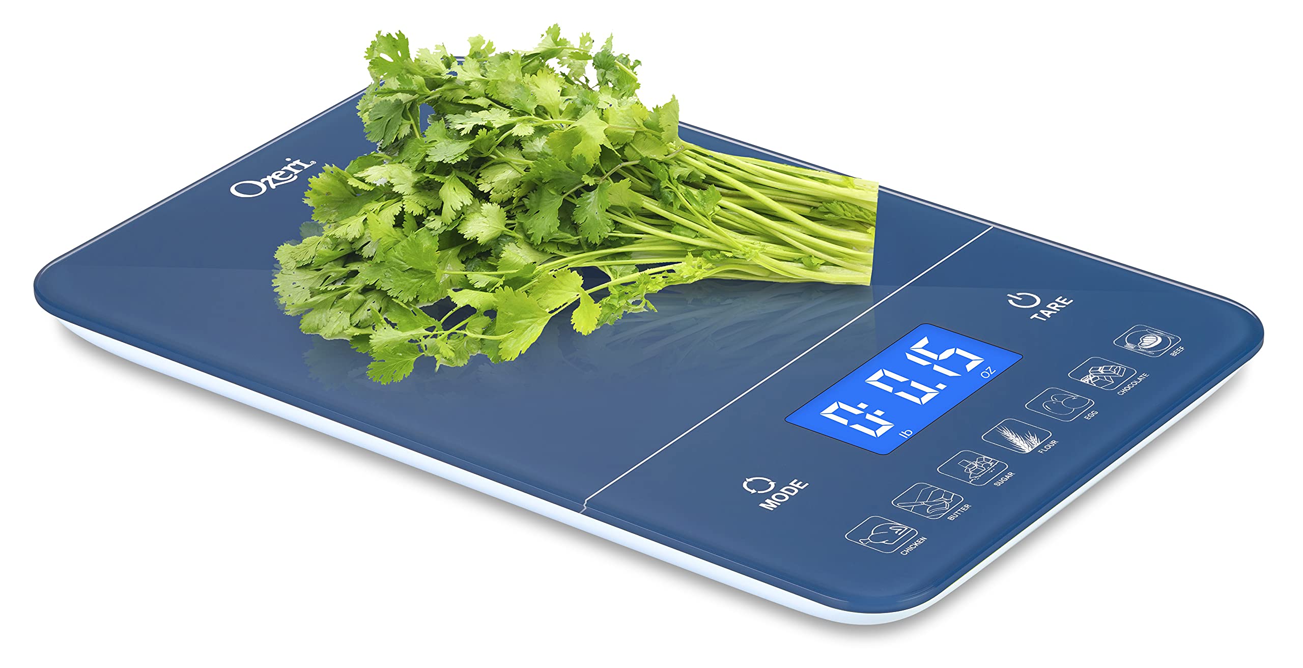 Ozeri Touch III Digital Kitchen Scale with Calorie Counter - 22 lbs (10 kg) Capacity, Precision Weighing, Classic Blue - Perfect for Baking, Meal Prep & Weight Loss Tracking