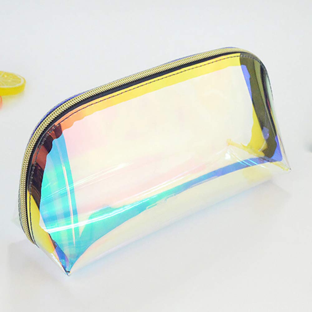 Holographic Makeup Bag Iridescent Cosmetic Pouch - Large Travel Toiletry Organizer for Women | Waterproof Clutch Purse for Gym, Beach & Evening Parties | Trendy Hologram Wristlet Handbag with Storage Compartments