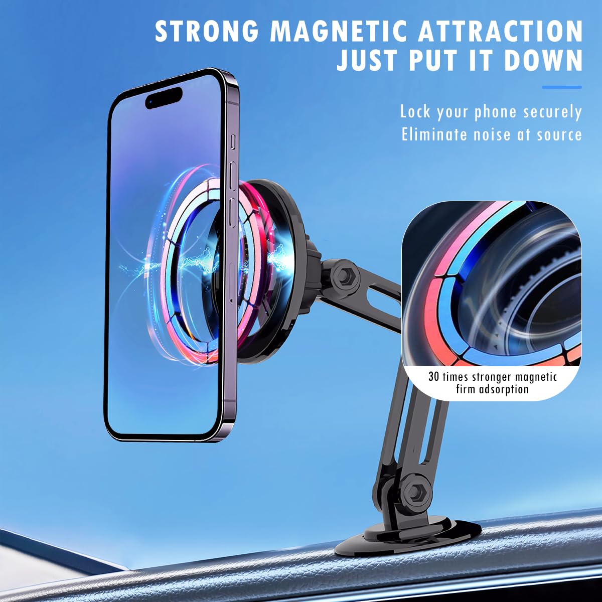 Jemey Universal 360° Pro Magnetic Car Phone Holder - 2025 New Hands-Free Auto Mount with Metal Ring, Adjustable Phone Stand for iPhone, Samsung, All Smartphones - Perfect for Driving, GPS Navigation & Road Trips