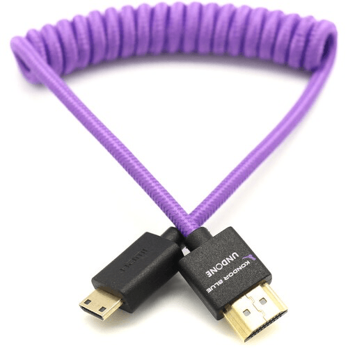 Kondor Blue Gerald Undone Braided Coiled High-Speed Mini HDMI to HDMI Cable - 12 to 24 Inch (Limited Purple Edition) for DSLR Cameras, GoPro, and 4K Video Recording