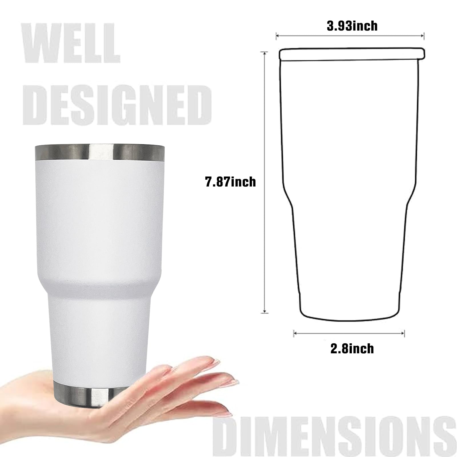30 oz Insulated Stainless Steel Travel Coffee Mug with Lid & Straw - Double Wall Vacuum Tumbler for Hot & Cold Drinks - Powder Coated Durable Design - Perfect for Office, Commuting, Camping & Outdoor Use (White, 12 Pack)