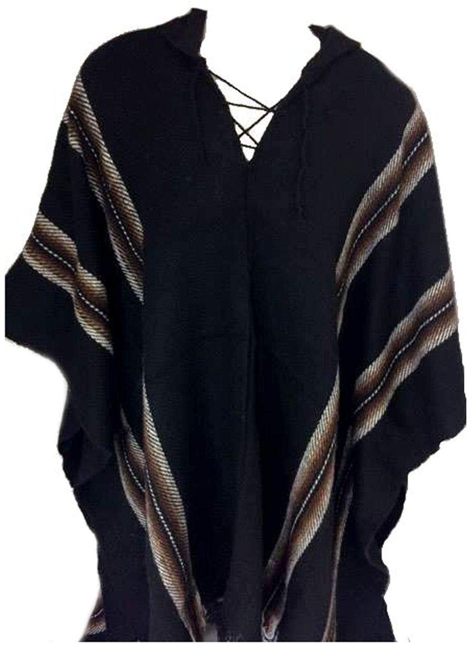100% Baby Alpaca Wool Men's Fair Trade Poncho - Soft & Warm Winter Cloak Cape Jacket for Outdoor Hiking, Camping & Casual Wear