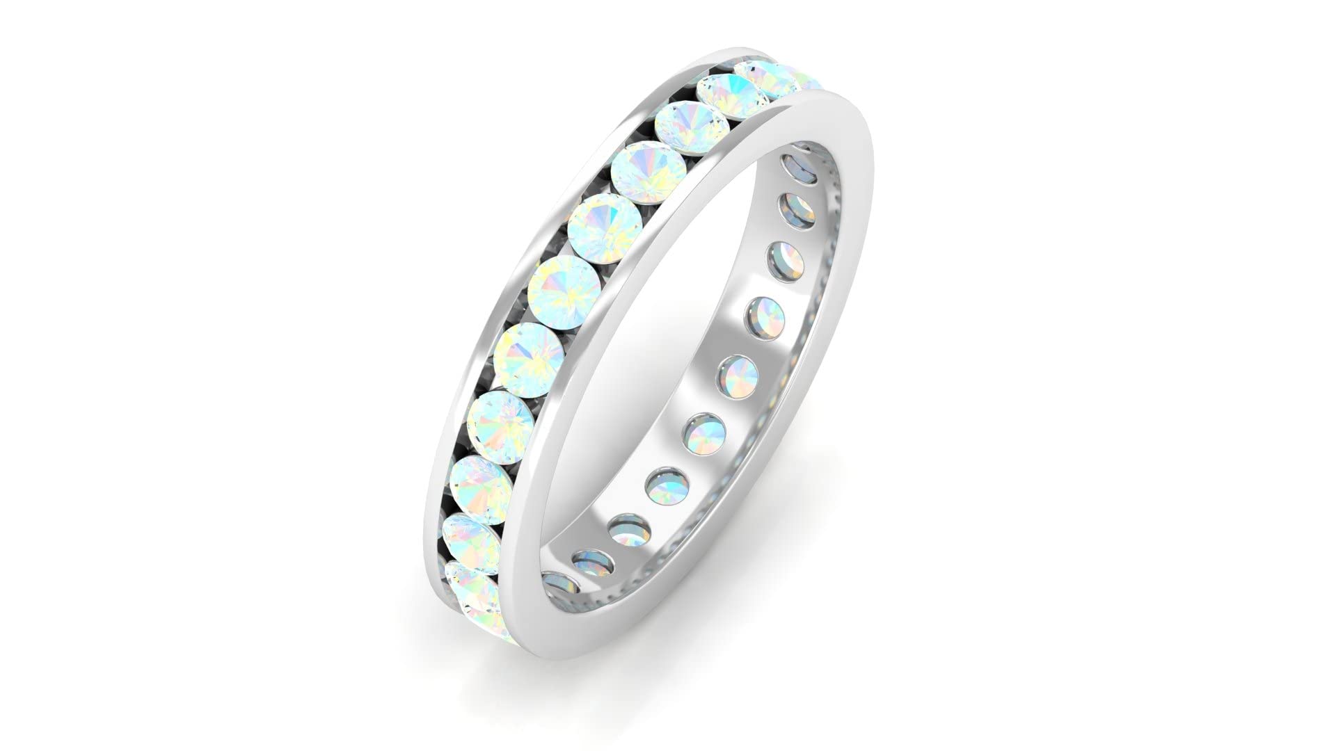 2.25 CT Natural Ethiopian Opal Eternity Ring - 14K Solid Gold October Birthstone Band for Women - Perfect for Weddings, Anniversaries & Special Occasions