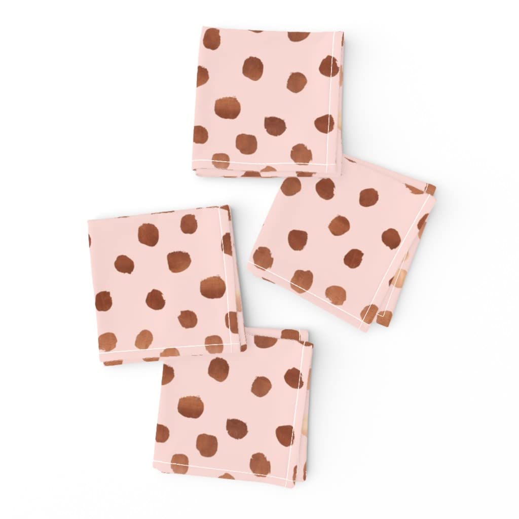 Rose Gold Polka Dot Cocktail Napkins Set of 4 - Premium Linen Cotton Blend Bar Napkins with Blush Pink Dots & Copper Accents | Elegant Drink Coasters for Parties, Weddings & Home Decor