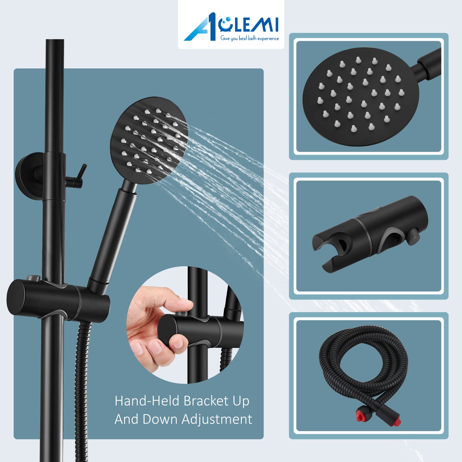 Aolemi Matte Black SUS304 Stainless Steel Outdoor Shower Faucet Set - 8