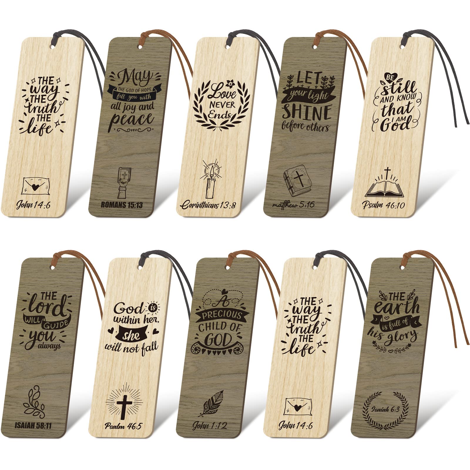 Chunful 20-Piece Wooden Christian Bible Verse Bookmarks - Religious Scripture Gifts for Baptism, Women & Men (5 x 2 Inches) - Perfect for Christmas, Bible Study & Inspirational Gifting
