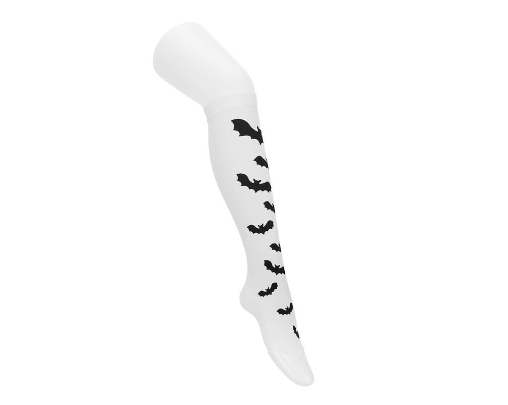 White Bat Thigh High Socks for Women - Halloween Gothic Stockings, Cosplay Costume Accessories - Perfect for Halloween Parties, Cosplay Events & Gothic Fashion