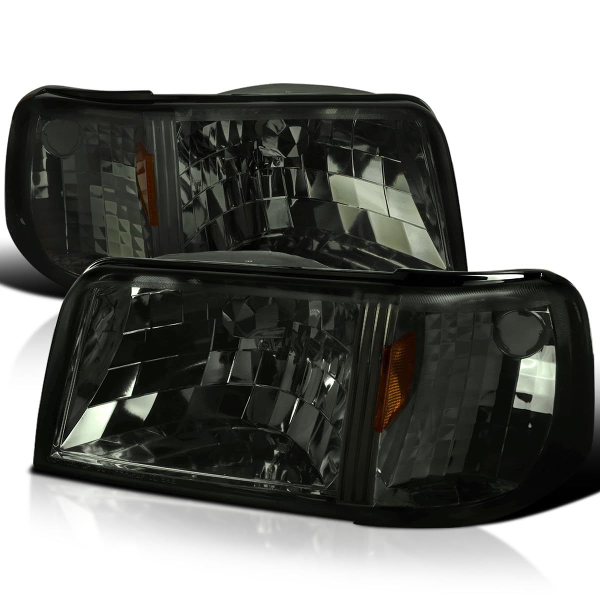 Spec-D Tuning Smoke Headlights & Corner Lights - Compatible with 1993-1997 Ford Ranger (Left & Right Pair) - Headlight Lamp Assembly for Improved Night Visibility & Aggressive Styling