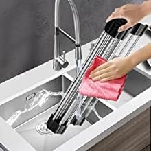 Foldable Roll-Up Kitchen Sink Dish Drying Rack - Space Saving Dish Drainer, Utensil Holder & Vegetable Colander - Perfect for Small Kitchens, RVs & Camping (Multicolor)
