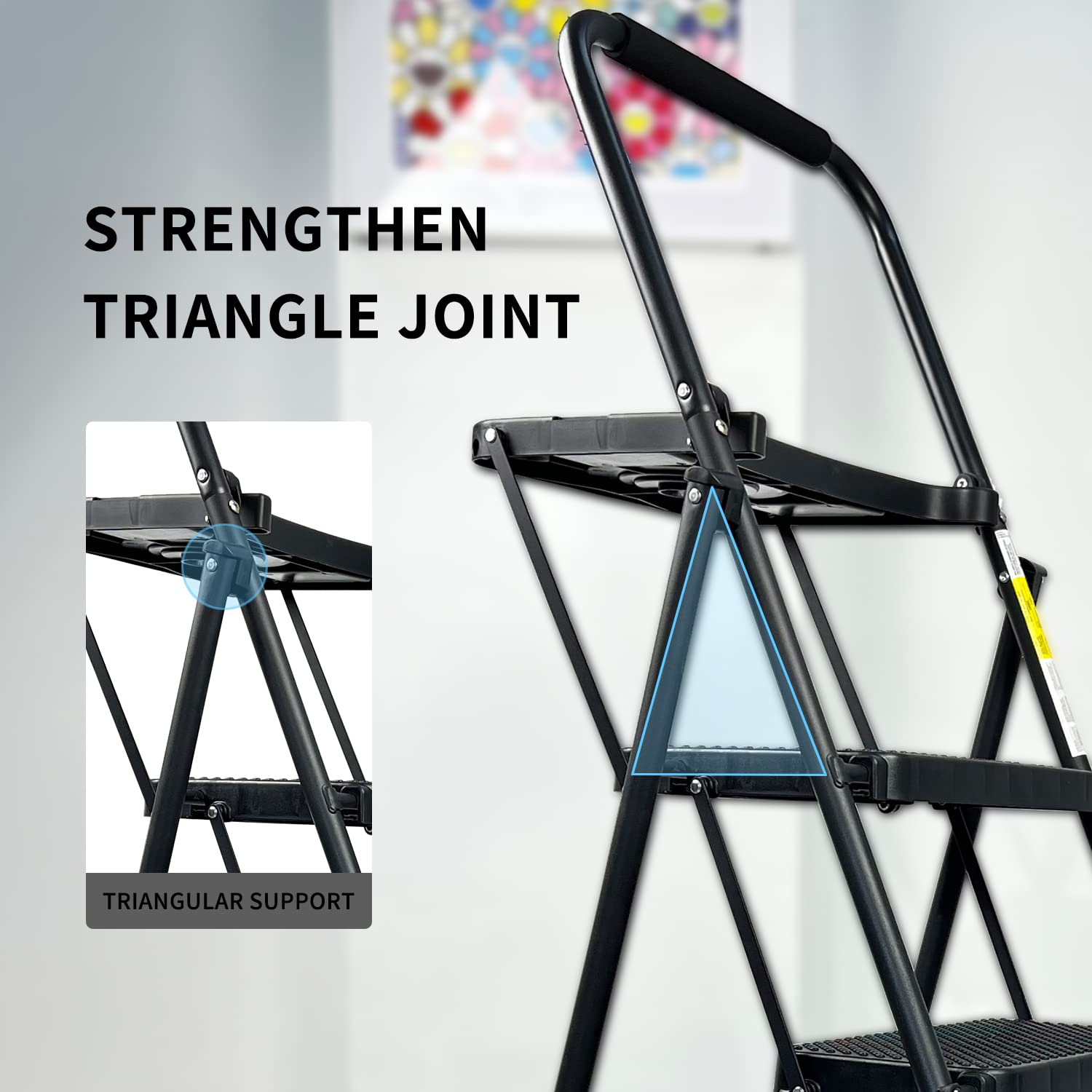 4 Step Ladder with Tool Platform - 500lbs Capacity Folding Step Stool, Wide Anti-Slip Pedal & Lightweight Steel Frame for Home, Garage & Workshop - Portable Black Step Ladder for Adults (Ideal for Painting, Shelving & DIY Projects)