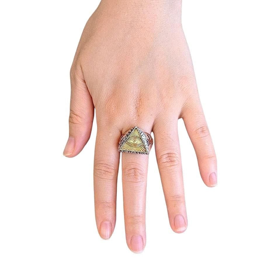 Eye of Providence Brass Sterling Silver Ring - Unique Symbolic Jewelry for Men & Women - Perfect for Spiritual Protection & Fashion Accessories