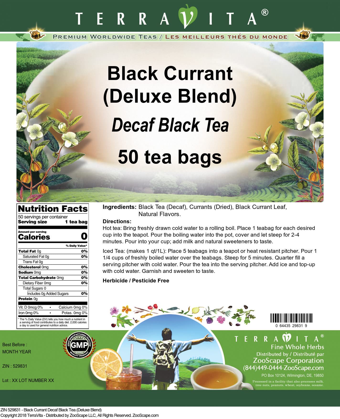 Premium Decaf Black Currant Black Tea - Deluxe Blend (50 Tea Bags, 2 Pack) | Perfect for Relaxing Evenings & Stress Relief | ZIN: 529831