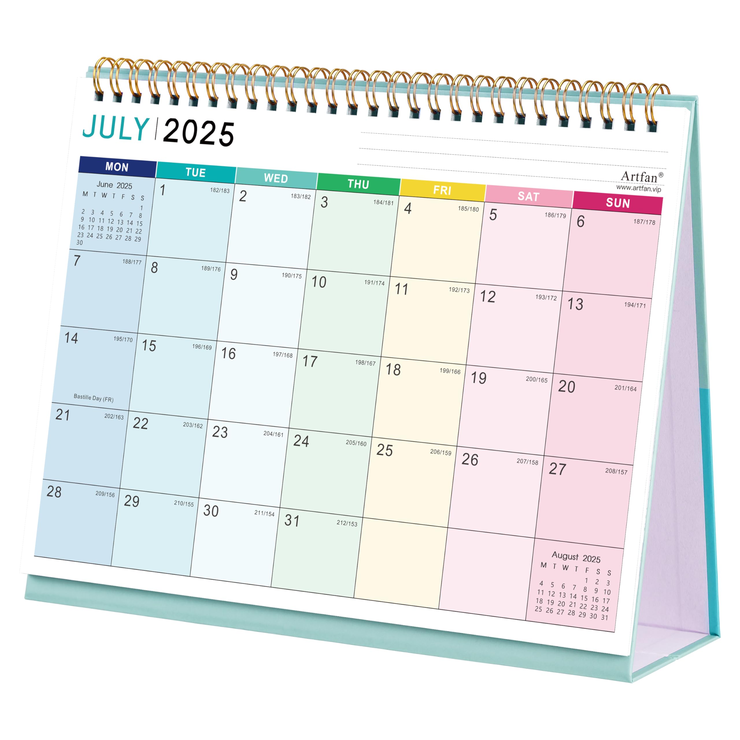 2025-2026 18-Month Desk Calendar | July 2025 to December 2026 | Monday Start | 25.3 x 20.5 x 7.8 cm | Rainbow Plaid Design | Perfect for Office, Home & School Planning