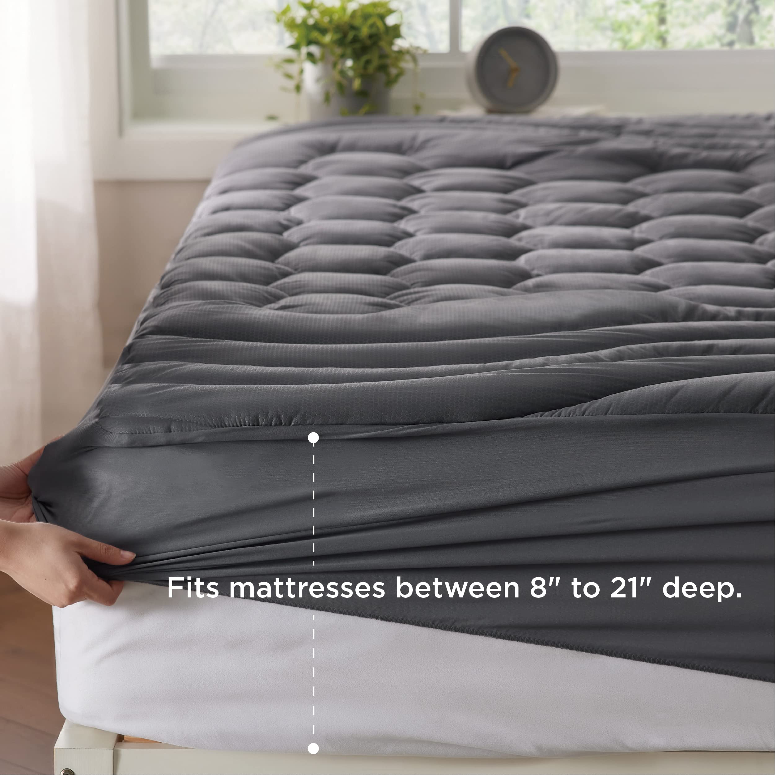 Bedsure RV Short Queen Mattress Pad Cover - Quilted Fitted Mattress Topper Protector with 8-21 Inches Deep Pocket, Noiseless Bed Cover Padded for Camper and Motorhome, Grey, 60x75 Inches - Perfect for Travel Comfort in RVs, Trailers, and Mobile Homes