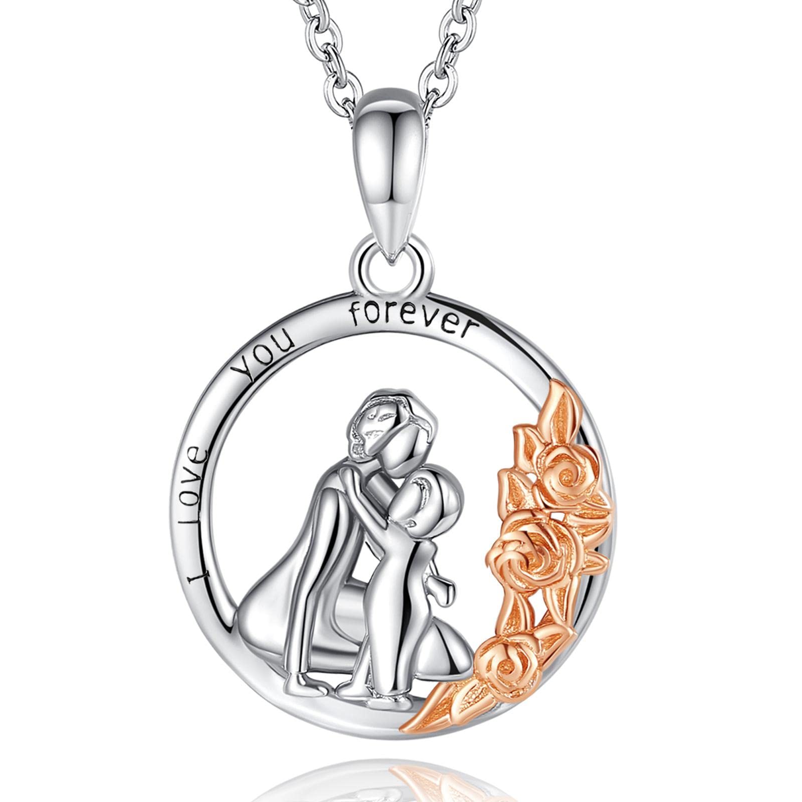 925 Sterling Silver Necklace with Mother & Baby Rose Pendant - Elegant Gift for Mom, Women's Jewelry for Mother's Day, Anniversary & Special Occasions