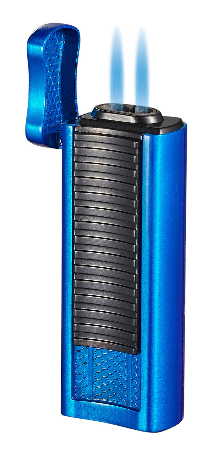 Visol Tiger Double Flame Cigar Lighter - Refillable Butane Torch Lighter with Adjustable Flame (Blue) - Perfect for Cigars, Cigarettes, BBQ, Camping & Outdoor Use