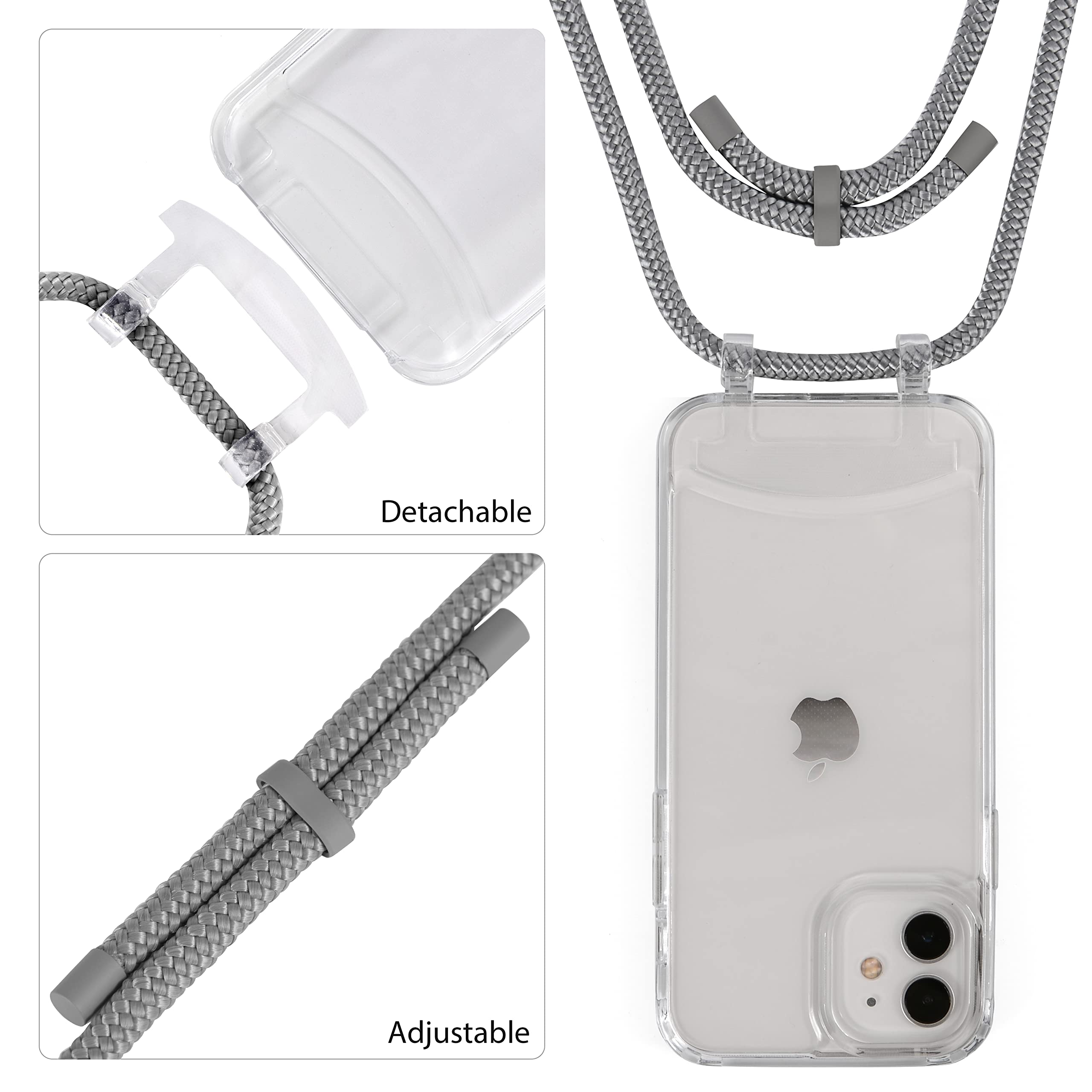 Clear Crossbody Phone Case for iPhone 12 Pro Max with Detachable Lanyard - 2-in-1 Protective iPhone Cover with Shock Absorption & Adjustable Strap - Perfect for Travel, Shopping & Hands-Free Convenience