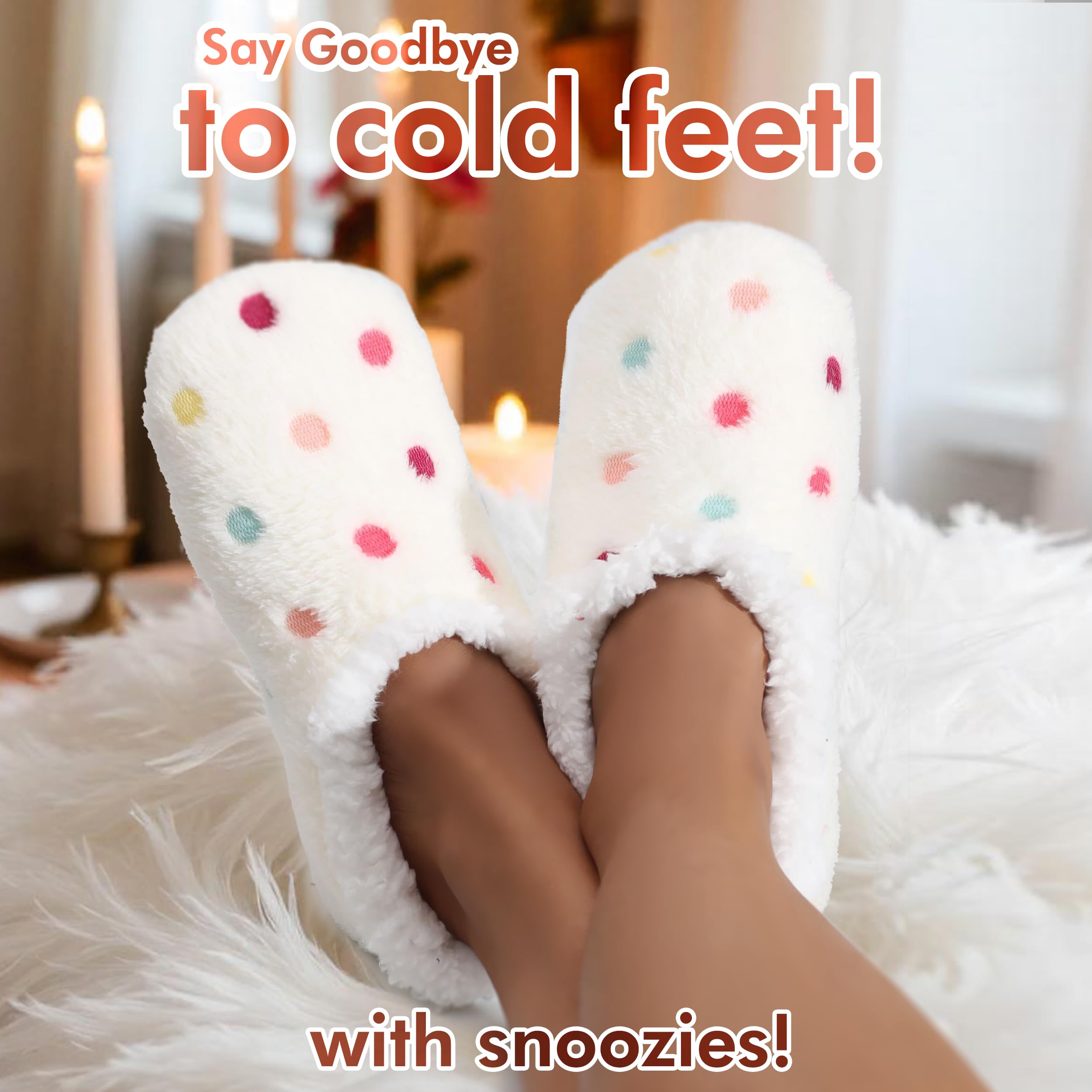 **Snoozies Women's Cozy Sherpa Slipper Socks - Soft Fuzzy House Slippers with Colorful Dots | Warm Indoor/Outdoor Winter Slippers for Relaxing at Home, Lounging & Gift Giving**