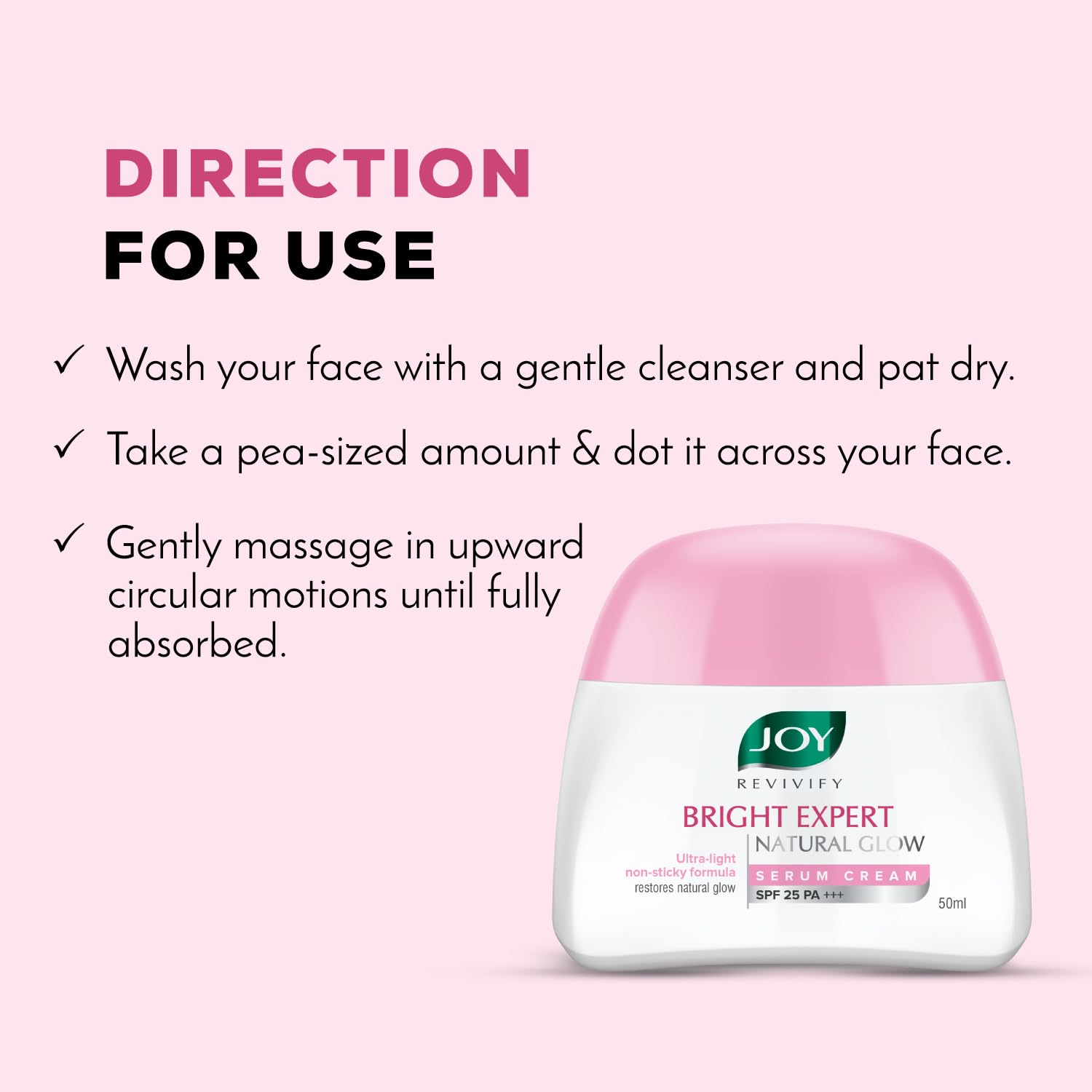 Joy Brightening Face Cream with SPF 25 PA+++ & Niacinamide - Ultra Light, Non-Sticky Moisturizer for Natural Glowing Skin | Sun Protection & Hydration | Perfect for Summer, Daily Use & Travel | 50ml