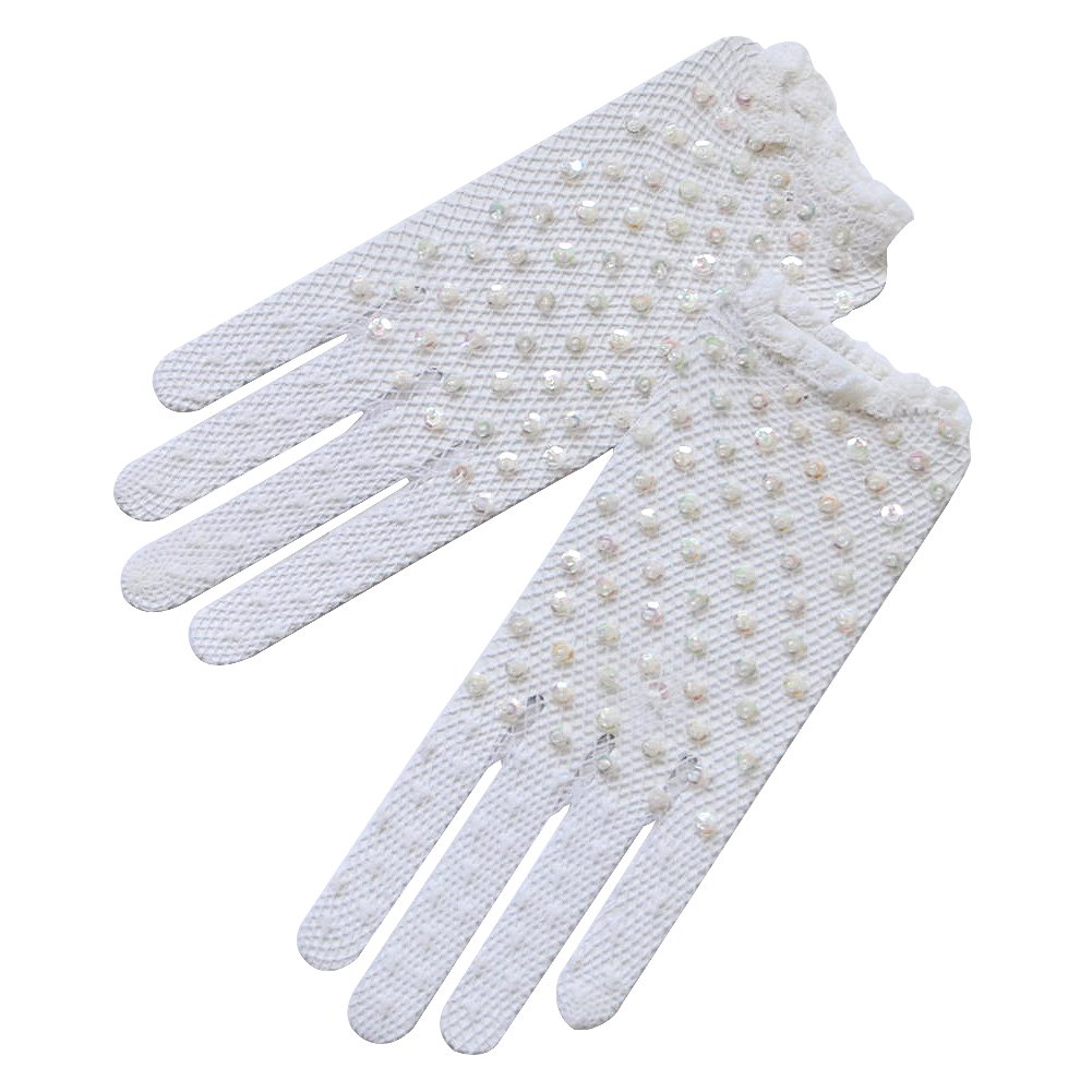 Elegant Stretch Filet Crochet Gloves with Beads & Sequins - Victorian & Regency Style Winter Fashion Accessories for Bridal, Ball, Cosplay and Historical Reenactment