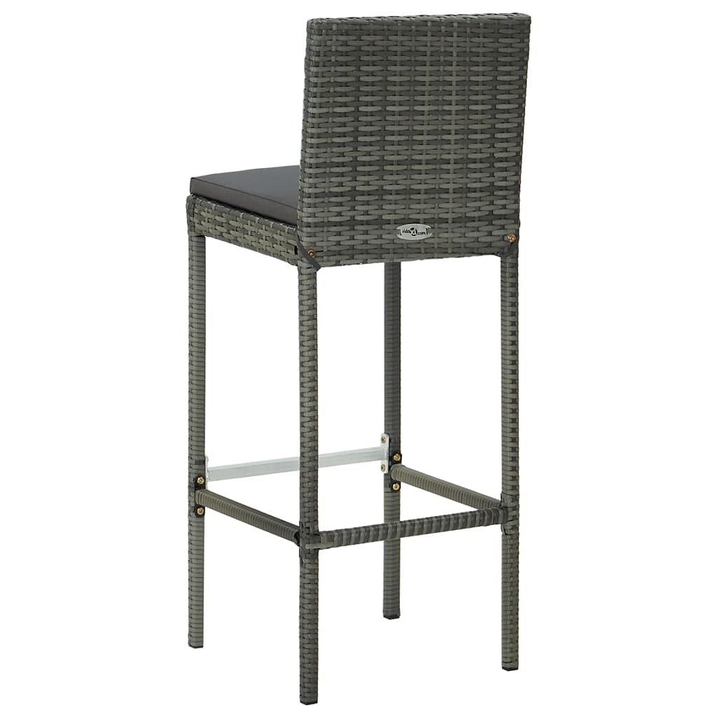 2-Piece Gray Poly Rattan Garden Bar Stools with Cushions - Outdoor Patio, Poolside & Backyard Seating Furniture for Relaxing & Entertaining