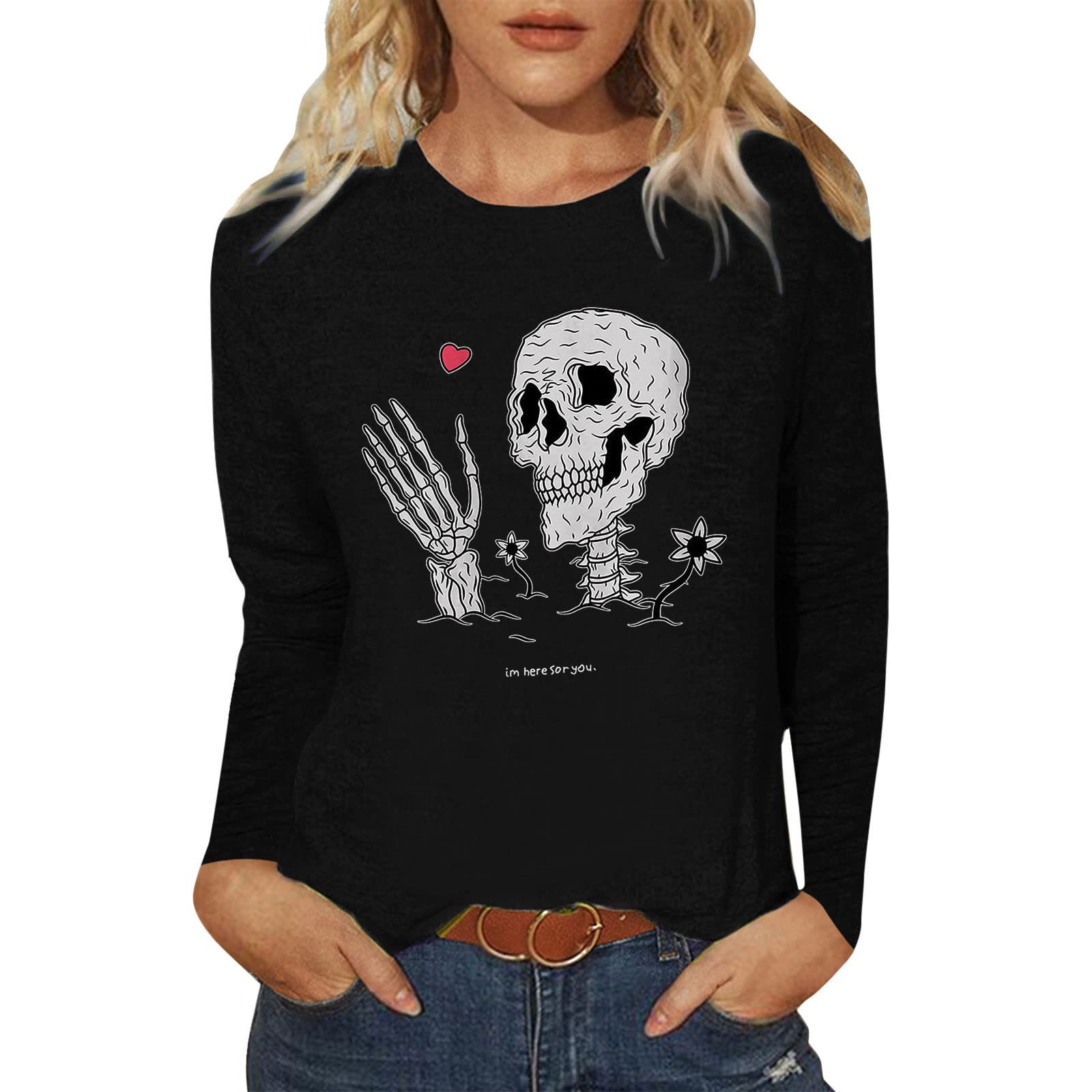 Women's Long Sleeve Under Scrubs Shirt - Casual Letter Print Loose Fit Round Neck Tee for Nurses, Medical Professionals & Daily Wear