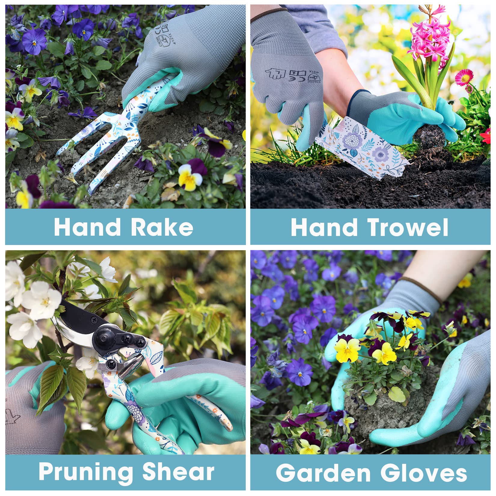 WORKPRO 4-Piece Heavy Duty Aluminum Garden Tool Set with Trowel, Rake, Pruner & Gloves - Durable Gardening Kit for Planting, Weeding & Landscaping - Perfect Gift for Gardeners & Outdoor Enthusiasts