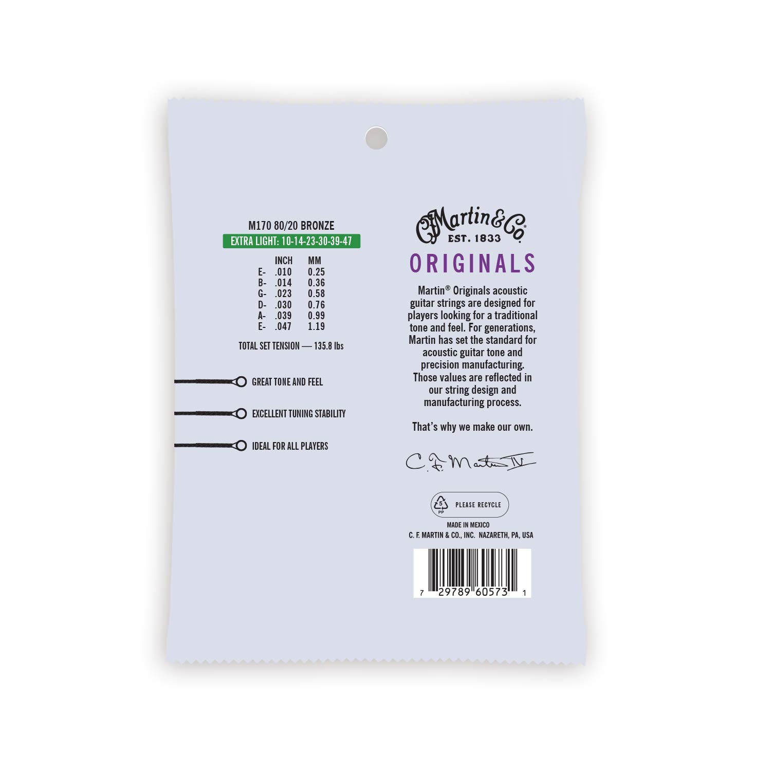 Martin Guitar Original Acoustic M170 Strings - 80/20 Bronze Extra Light-Gauge for Acoustic Guitars | Perfect for Beginners, Fingerstyle & Studio Recording