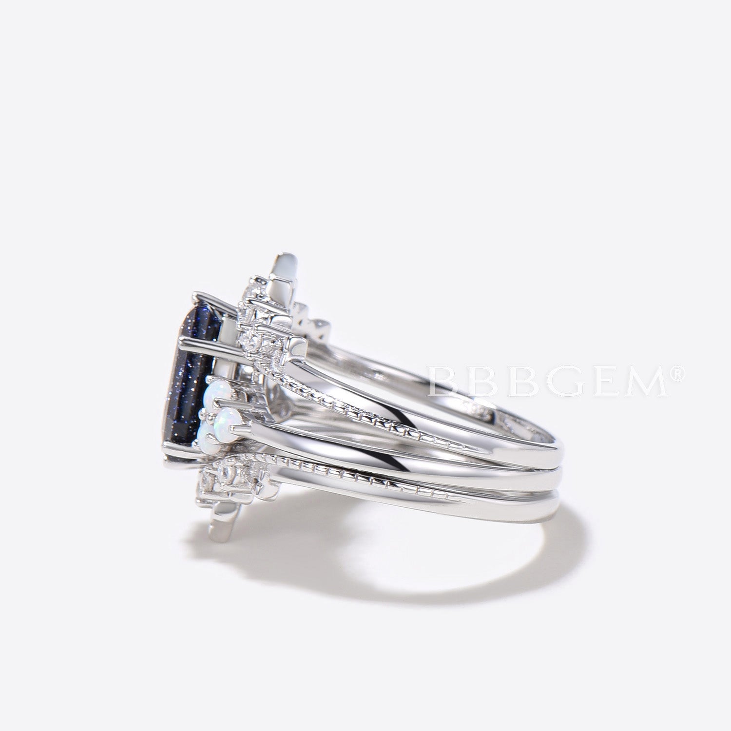 3pcs Blue Sandstone Coffin Engagement Ring - Silver Galaxy Nebula Wedding Band for Women, Perfect for Proposals, Anniversaries & Special Occasions