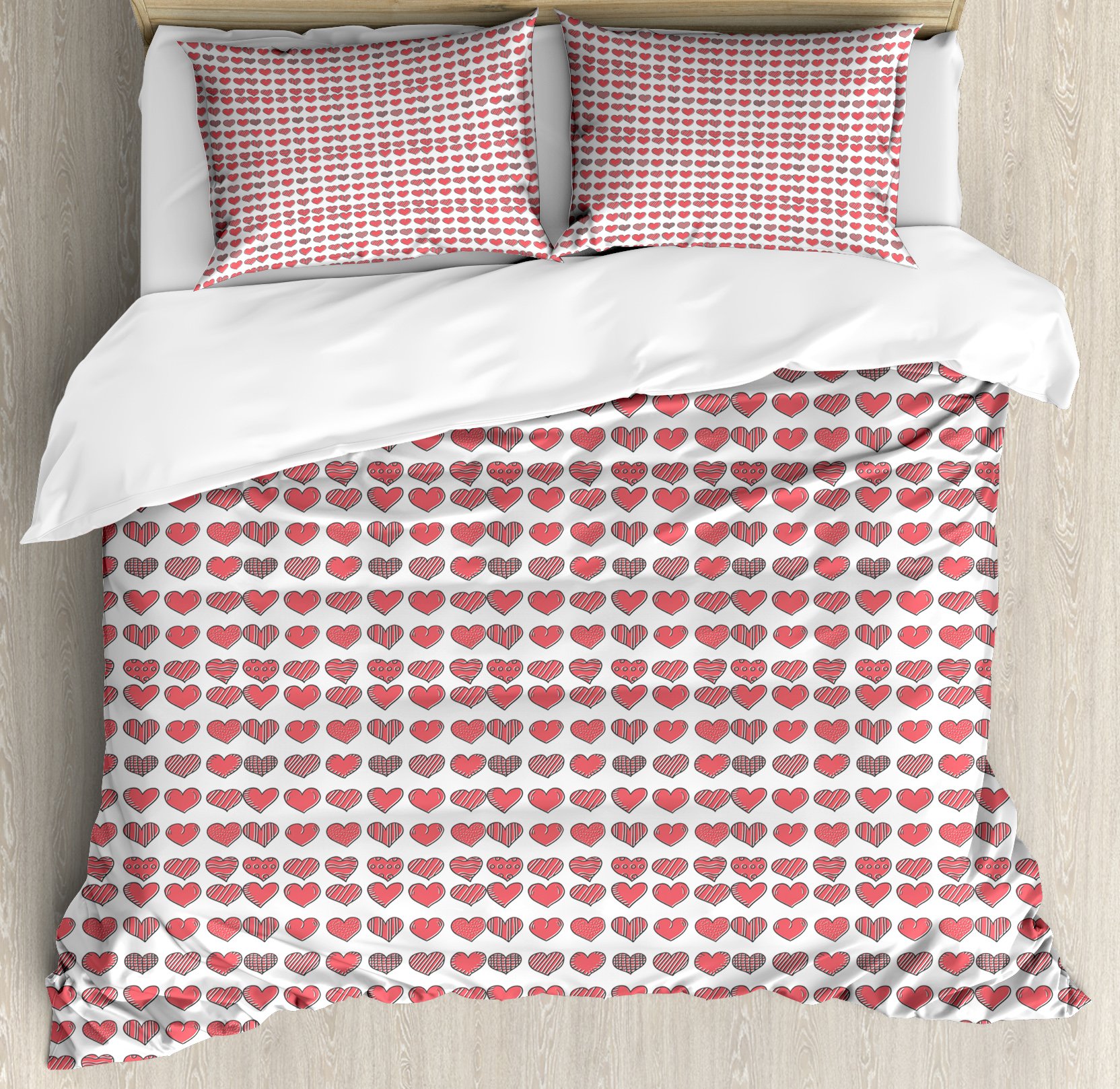 Ambesonne I Love You Duvet Cover Set - Hand Drawn Valentine's Day Design, Romantic 3-Piece Bedding Set with 2 Pillow Shams, Queen Size, Charcoal Grey & Coral | Perfect for Couples Bedroom, Anniversary Gift & Valentine's Day Decor