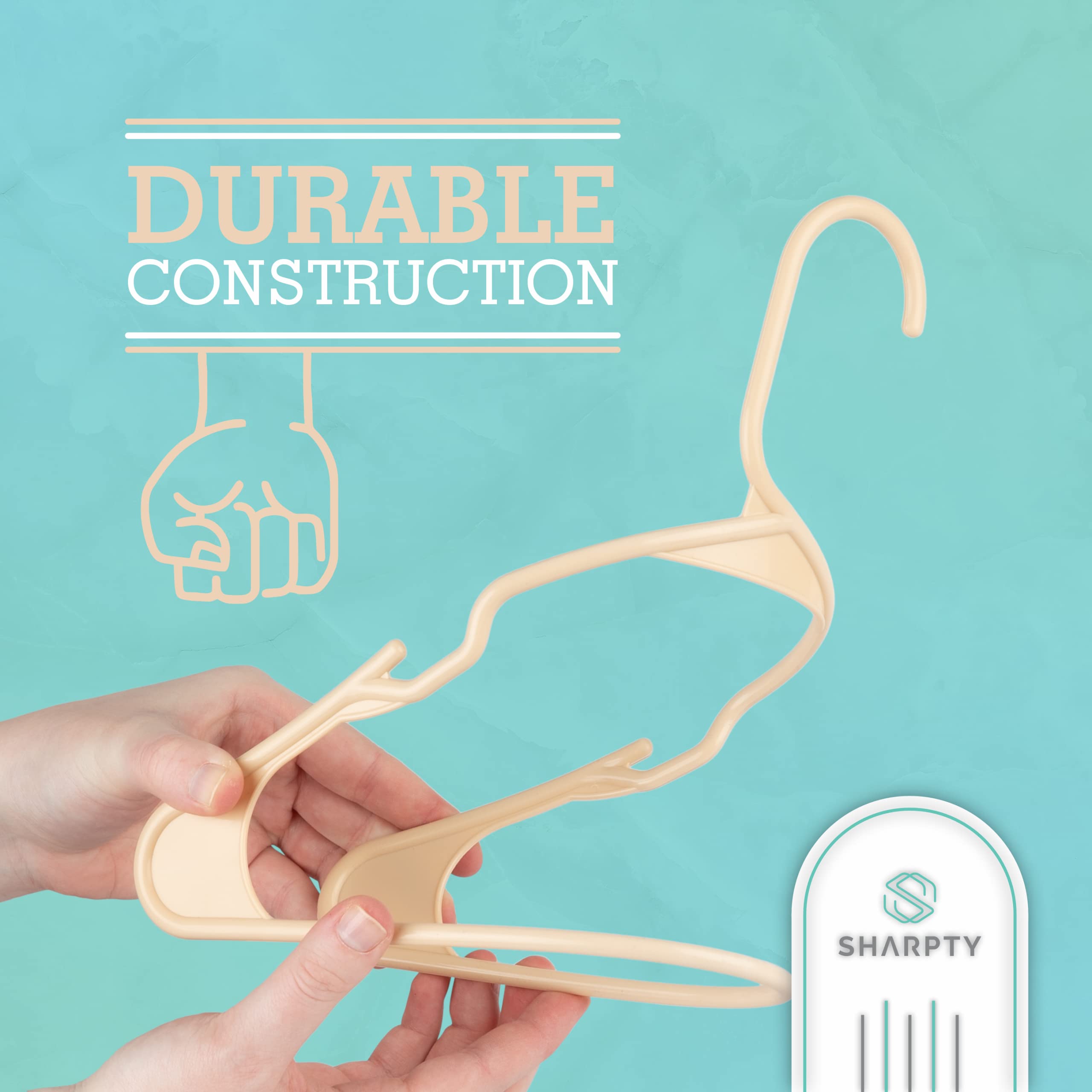 Sharpty Plastic Clothes Hangers - 20 Pack Beige | Durable, Thick & Space-Saving Hangers for Shirts, Coats & Clothing | Perfect for Closet Organization, Everyday Use & Room Essentials