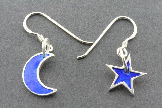 Blue Star & Moon Drop Earrings - Handmade Enamel Dangle Earrings for Women, Boho Chic Jewelry Gift for Party, Wedding & Everyday Wear
