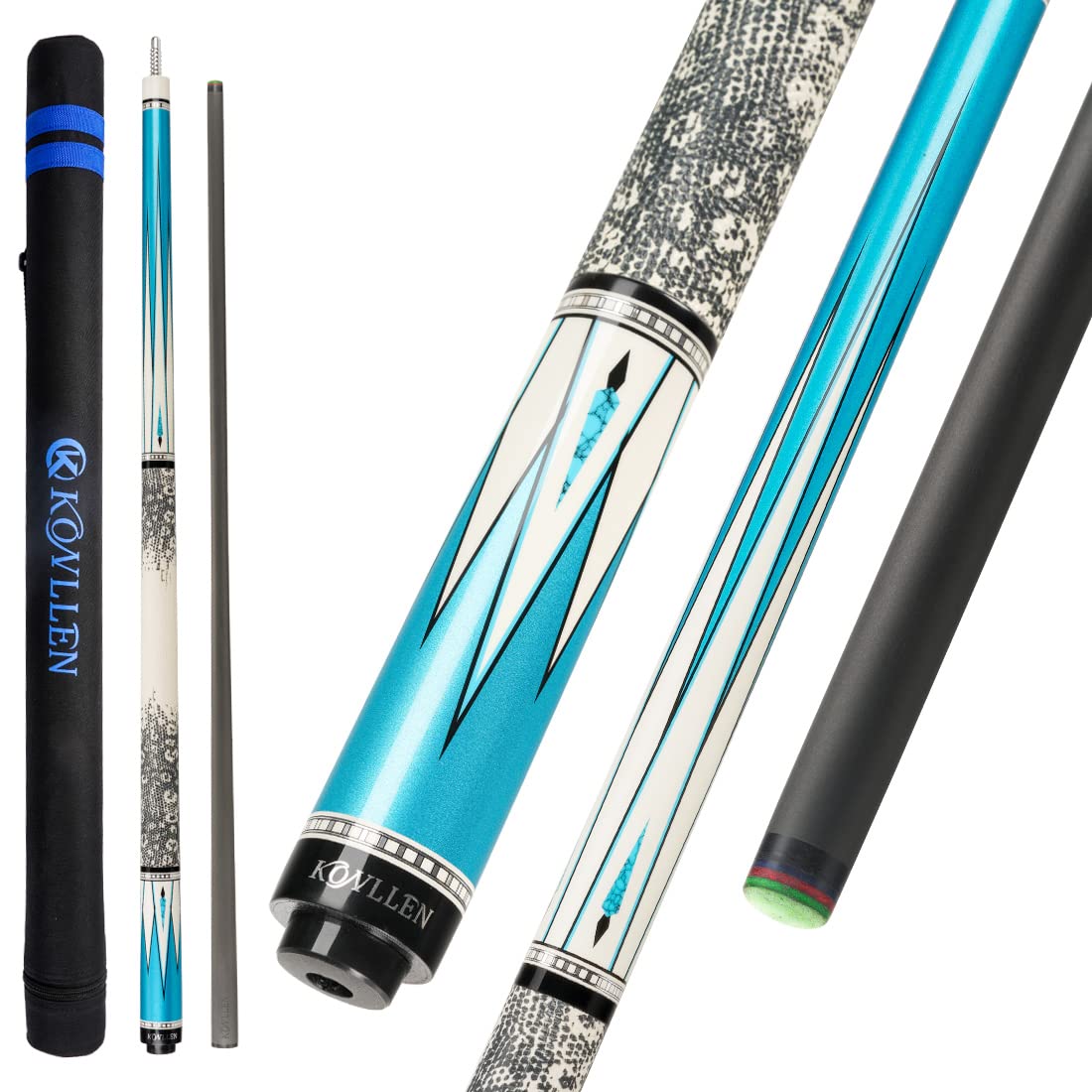 Premium 58-inch KONLLEN Carbon Fiber Pool Cue Stick - Professional Low Deflection Billiard Cue with 12.5mm Tip for Adults (Pro Taper, Easy Control, Ultra-Smooth) - Perfect for Competitive Play, Home Game Rooms & Bars