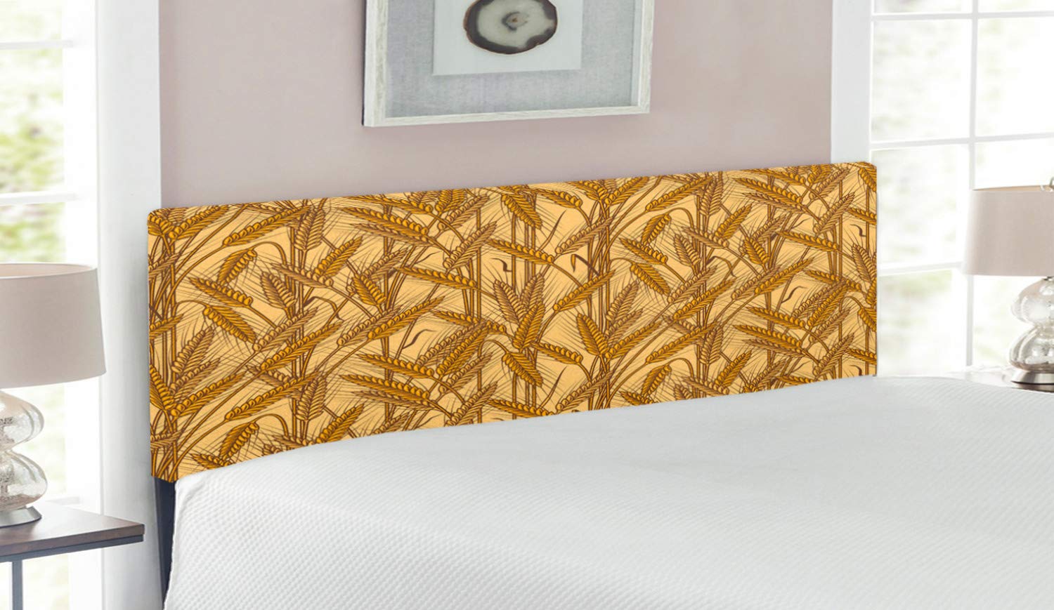 Ambesonne Harvest Headboard - Queen Size Upholstered Decorative Metal Bed Frame with Memory Foam | Wheat Rye Field Farmhouse Pattern in Mustard Yellow | Perfect for Country Style Bedrooms, Farmhouse Decor & Cozy Bedroom Makeovers