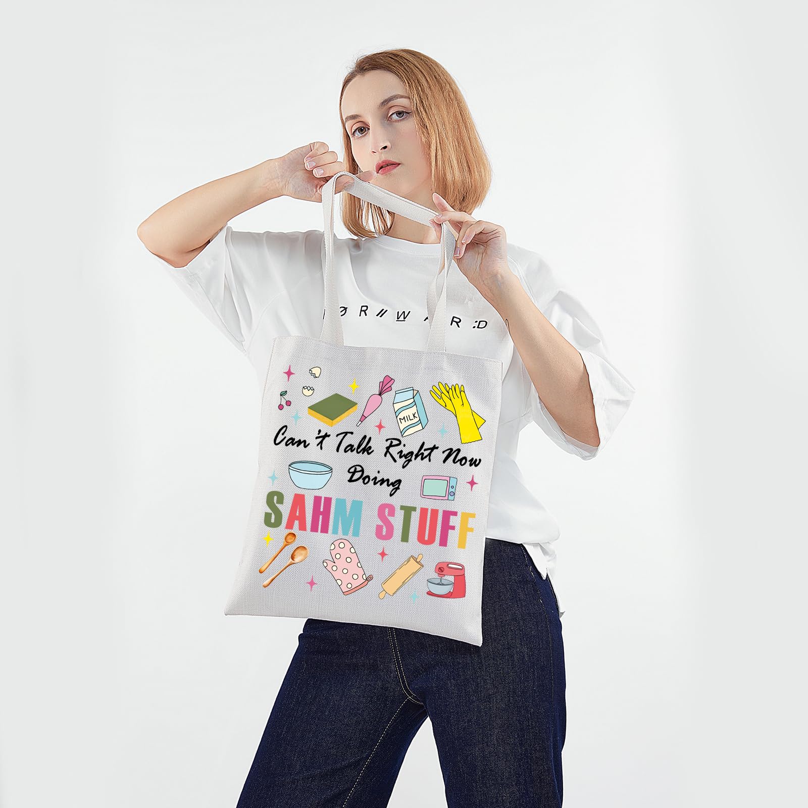 PWHAOO Stay-At-Home Mom Tote Bag - 'Can't Talk Right Now Doing SAHM Stuff' Funny Mother's Day Gift - Perfect for Grocery Shopping, Playdates & Daily Errands