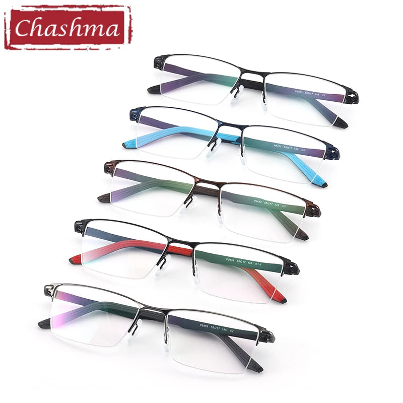 Men's Semi-Rimless Square Alloy Eyeglasses 49453 - Lightweight Metal Frame Glasses for Work, Reading & Fashion