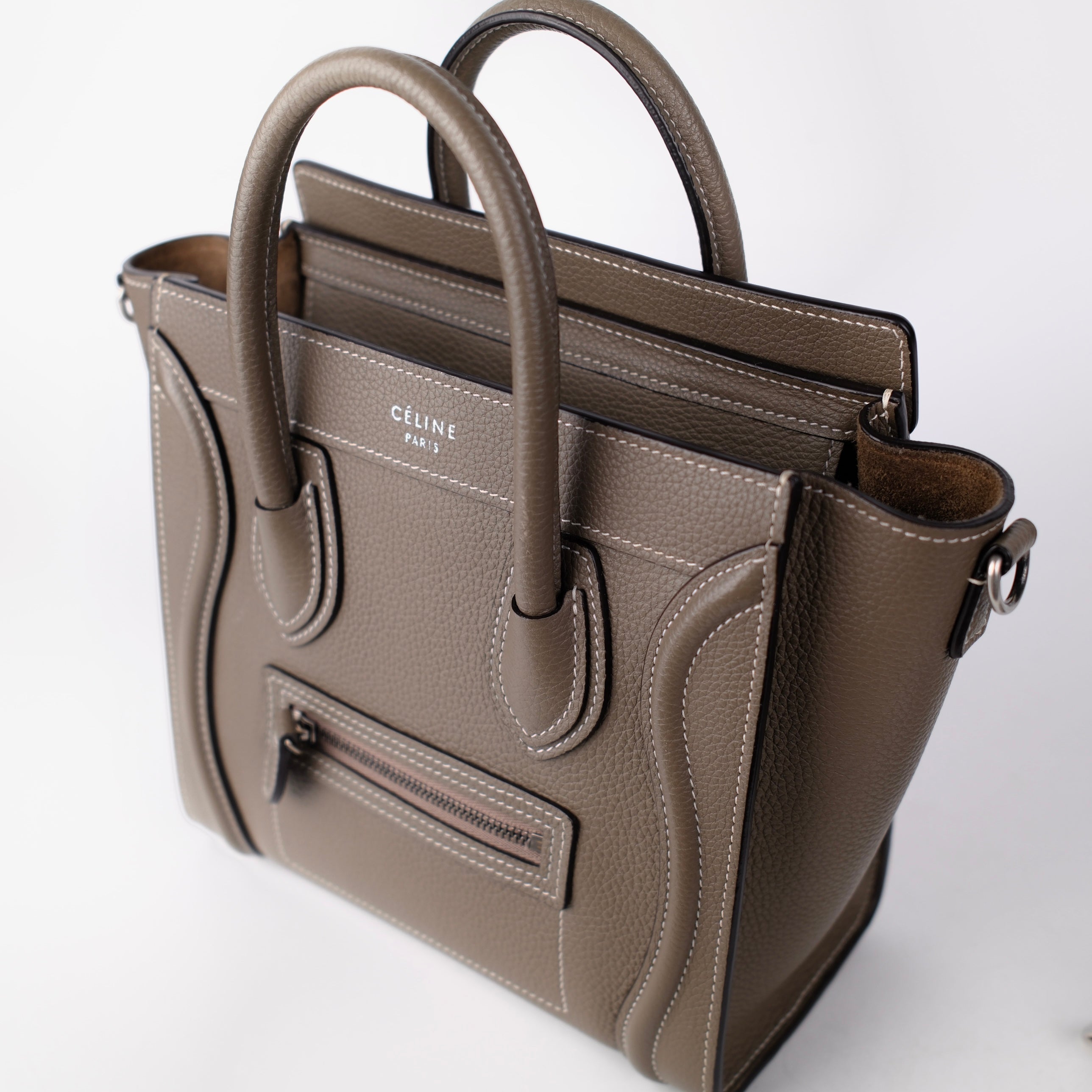Celine Luggage Nano Bag in Taupe Calfskin Leather - Stylish & Durable Handbag for Women, Perfect for Work, Travel & Everyday Use