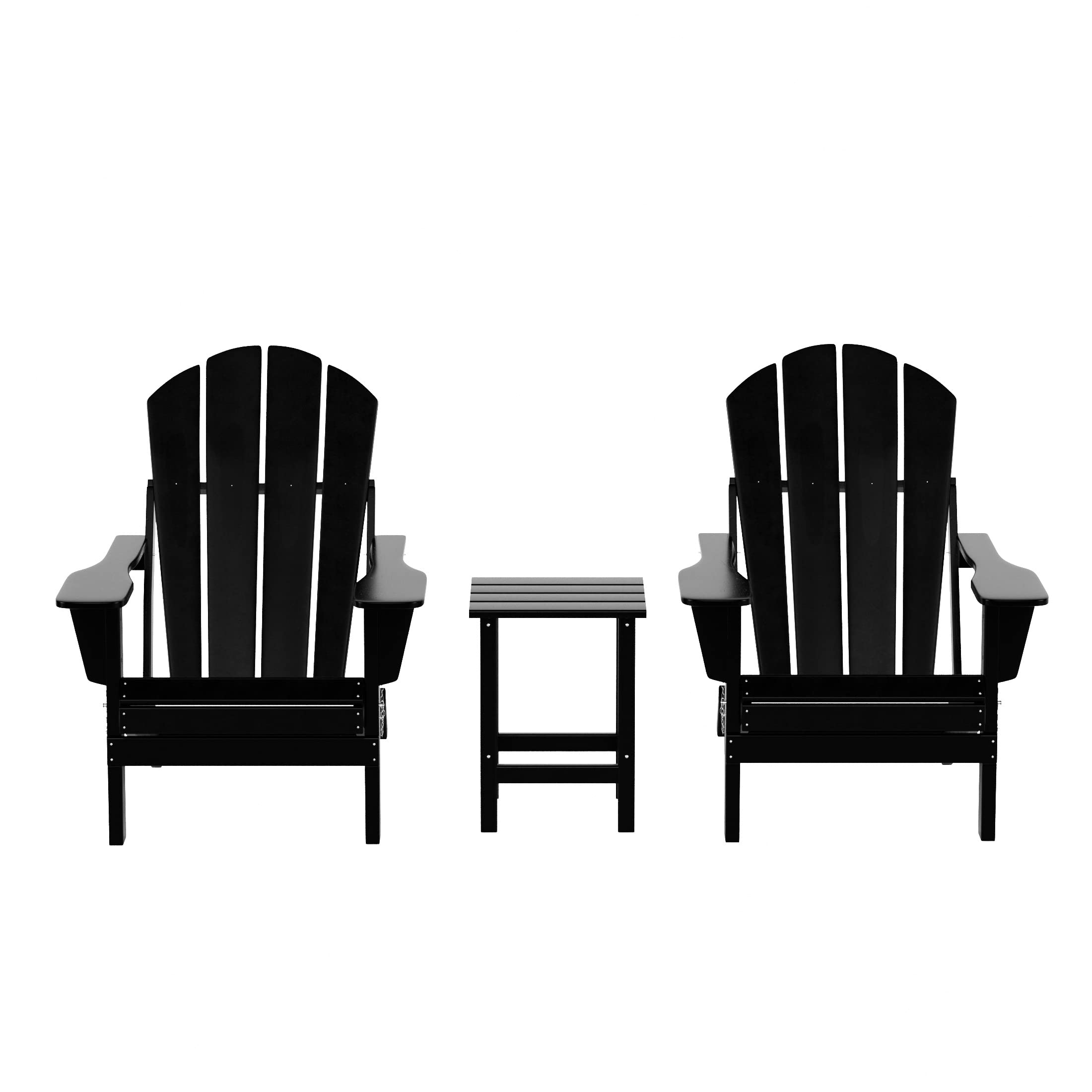 WO Home Furniture Adirondack Chairs & Table Set - 3-Piece Outdoor Patio Furniture with Folding Chairs & Side Table - Weatherproof & UV Resistant - Perfect for Backyard, Garden, Fire Pit, Deck & Balcony (Black)