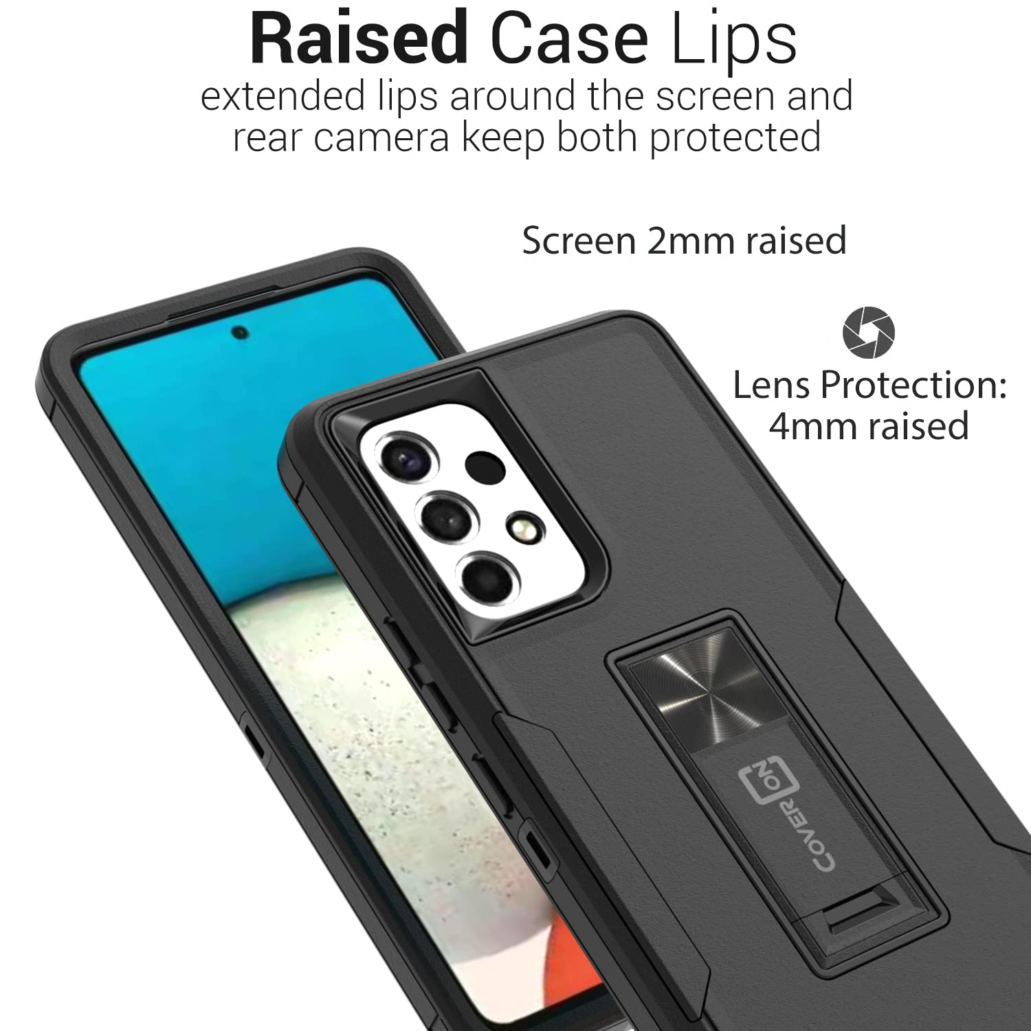 Rugged Military-Grade Samsung Galaxy A53 5G Case with Kickstand | Heavy Duty Shockproof Phone Cover for Outdoor & Work | Black Protective Case for Active Lifestyle