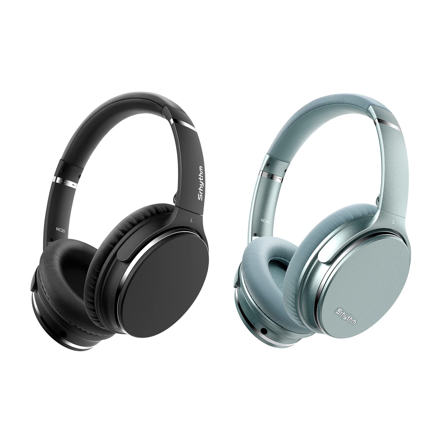 Srhythm NC25 & NC35 Active Noise Cancelling Wireless Bluetooth 5.3 Headphones Bundle - Premium ANC Stereo Headset for Travel, Work, and Commuting | Long Battery Life & Comfort Fit