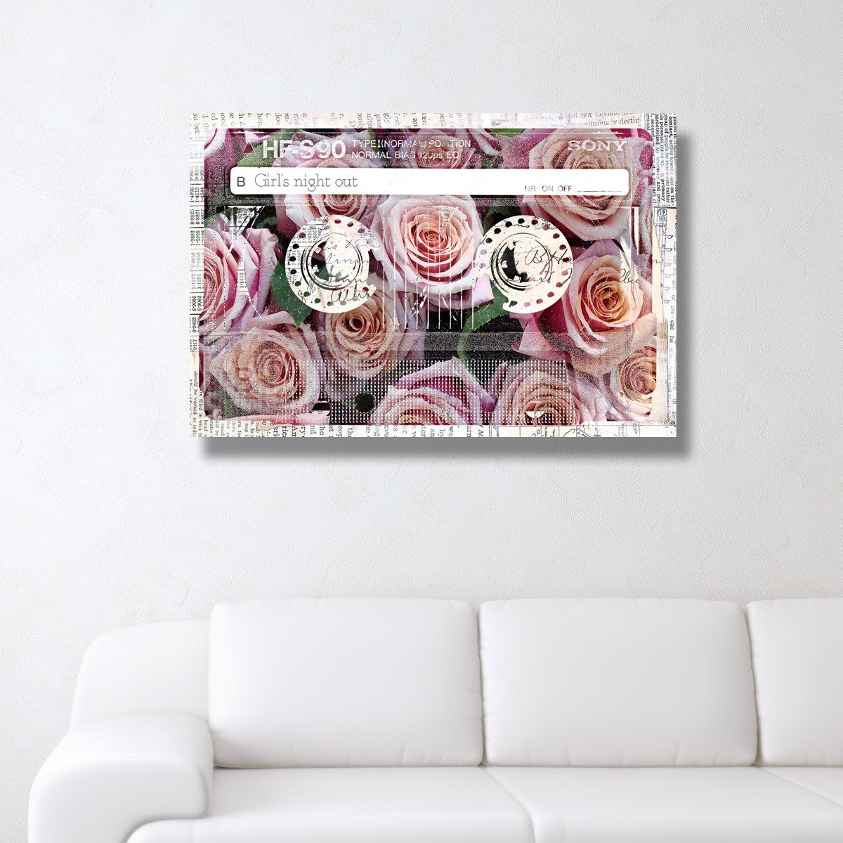 Oliver Gal Night Out Mixed Tape Canvas Print - Modern Music Wall Art Decor 36x24 Inch, Pink & Green - Perfect for Living Room, Bedroom & Office Décor
