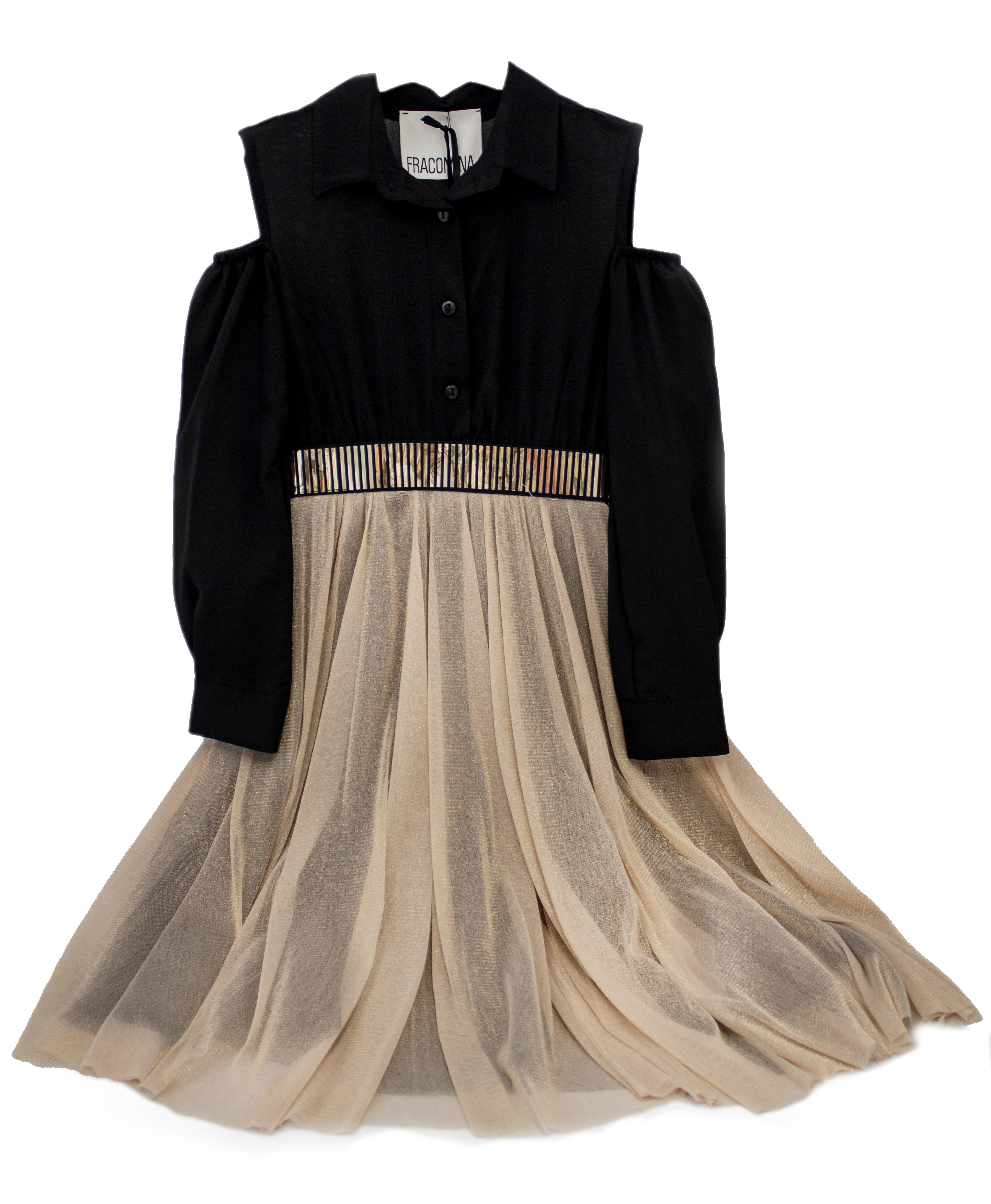 Fracomina Gold and Black Two-Piece Dress for Tweens and Teens | Elegant Party Outfit for Special Occasions