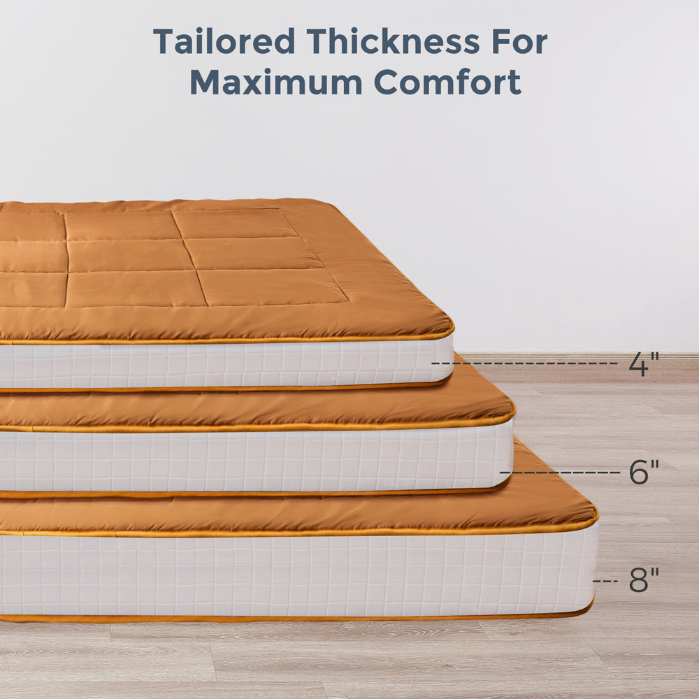 MAXYOYO 6-Inch Extra Thick Floor Futon Mattress - Light Brown | Foldable Guest Bed & Floor Cushion for Small Spaces, Dorm Rooms & Camping