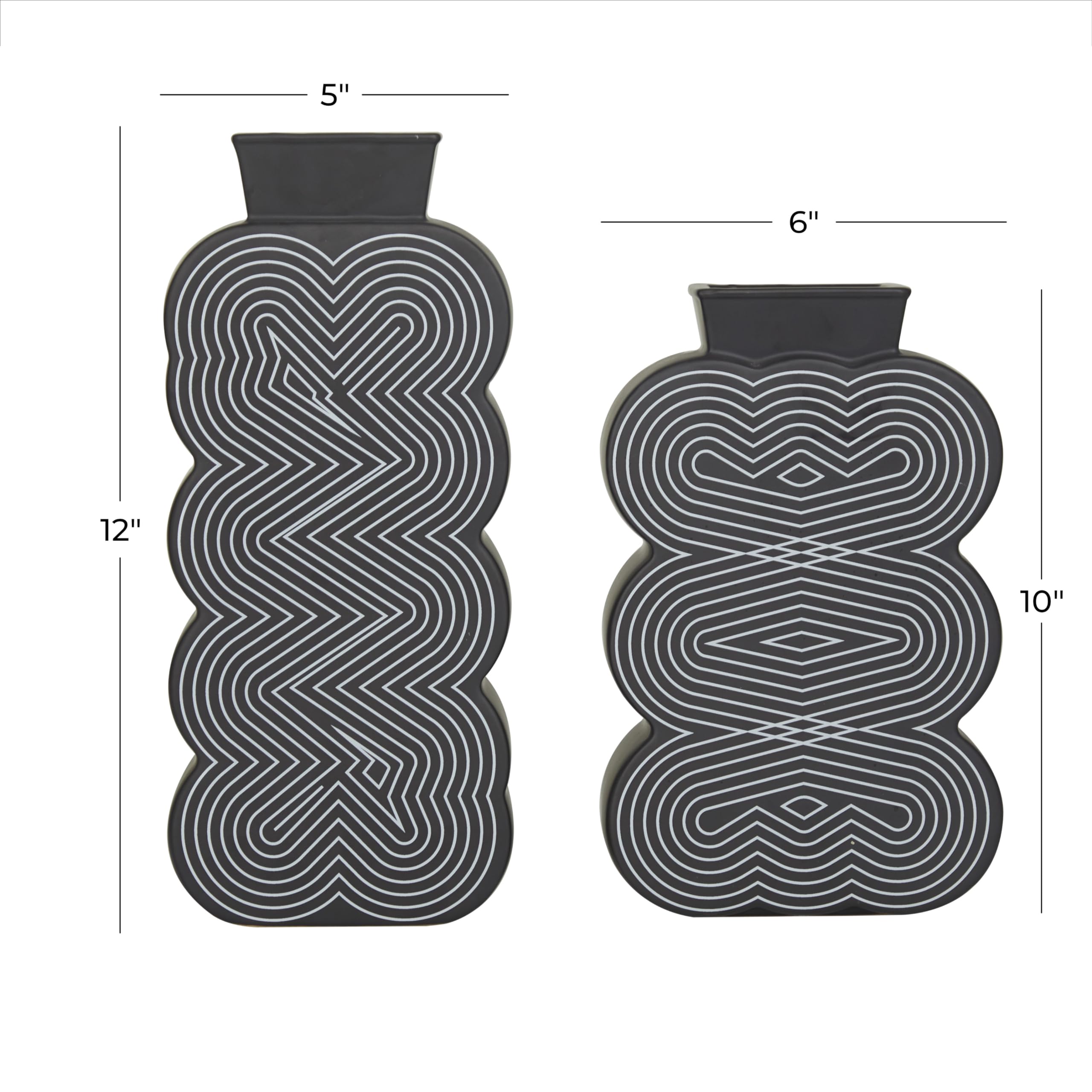 CosmoLiving by Cosmopolitan Ceramic Vase Set of 2 - Black Decorative Flower Vases 12